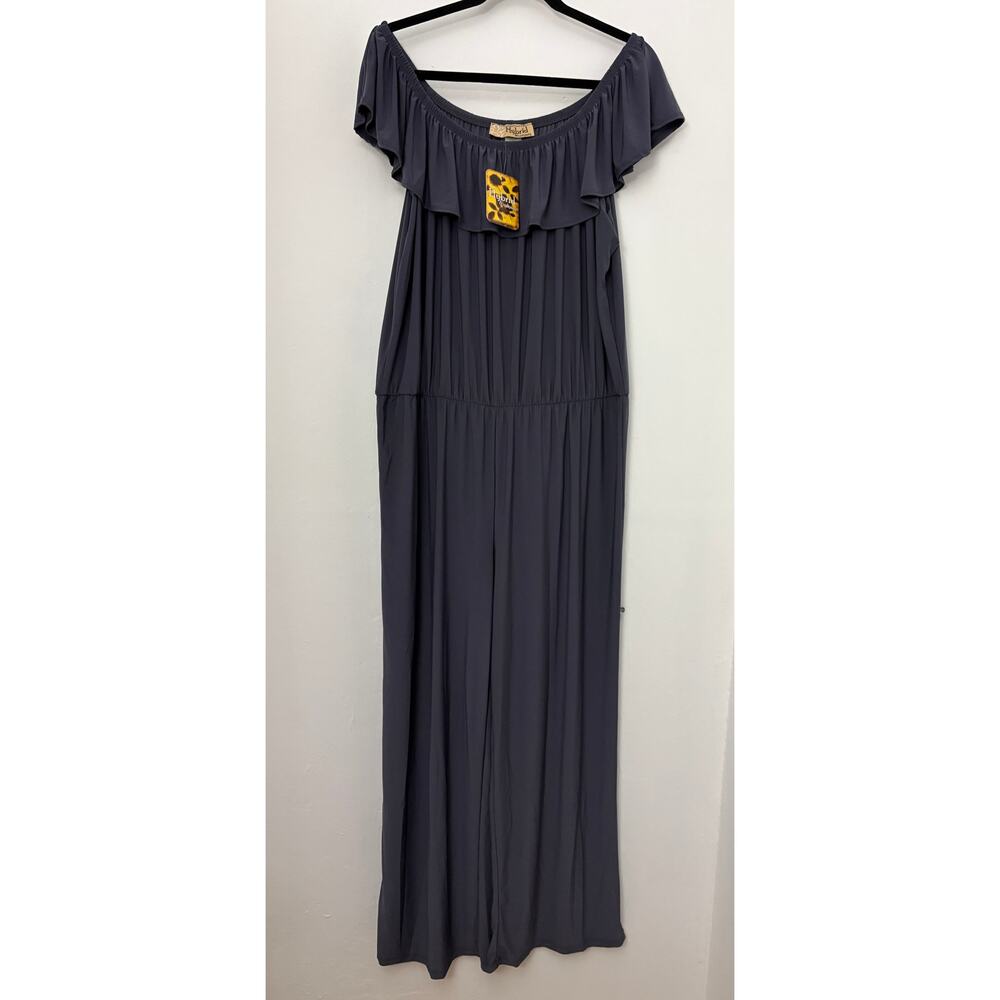 Hybrid & Company Charcoal Off Shoulder Ruffle Maxi Dress 2X NWT Made in USA - Picture 2 of 3